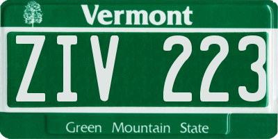 VT license plate ZIV223