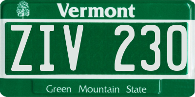 VT license plate ZIV230