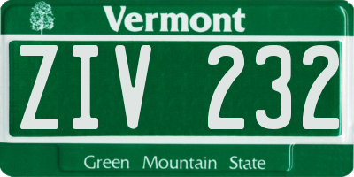VT license plate ZIV232