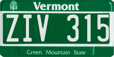 VT license plate ZIV315