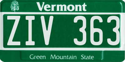 VT license plate ZIV363