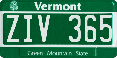 VT license plate ZIV365