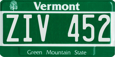 VT license plate ZIV452