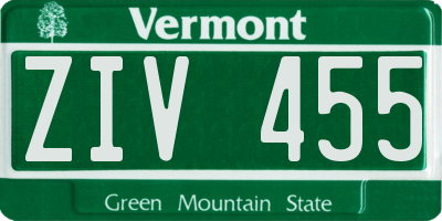VT license plate ZIV455