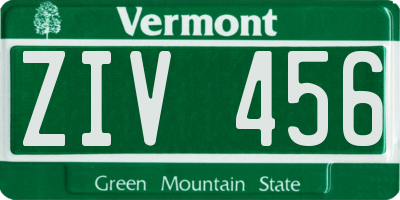 VT license plate ZIV456