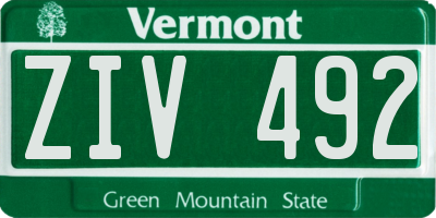 VT license plate ZIV492