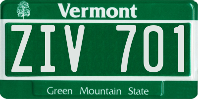 VT license plate ZIV701