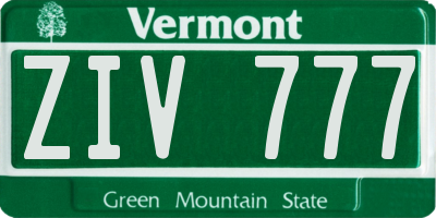 VT license plate ZIV777