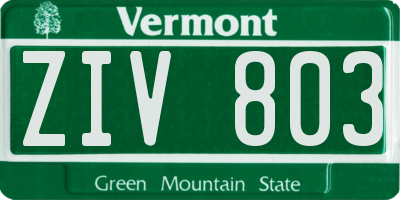 VT license plate ZIV803