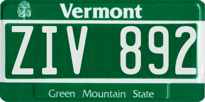 VT license plate ZIV892