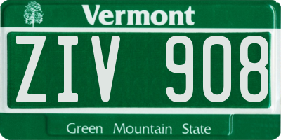 VT license plate ZIV908