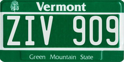VT license plate ZIV909