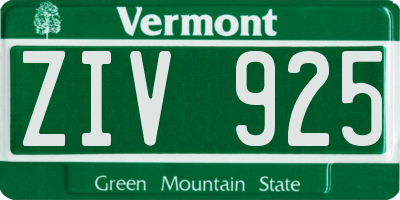 VT license plate ZIV925