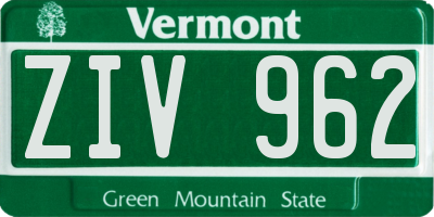 VT license plate ZIV962