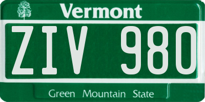 VT license plate ZIV980