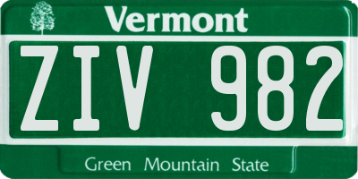 VT license plate ZIV982