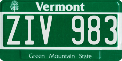 VT license plate ZIV983