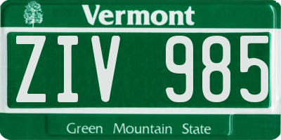 VT license plate ZIV985