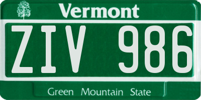 VT license plate ZIV986