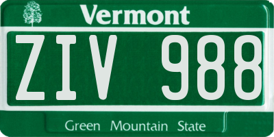 VT license plate ZIV988