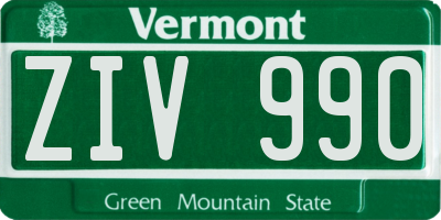 VT license plate ZIV990