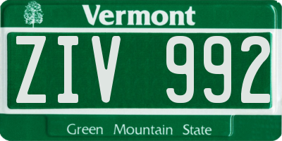 VT license plate ZIV992
