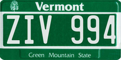 VT license plate ZIV994