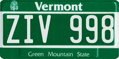 VT license plate ZIV998