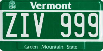 VT license plate ZIV999