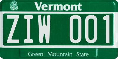 VT license plate ZIW001