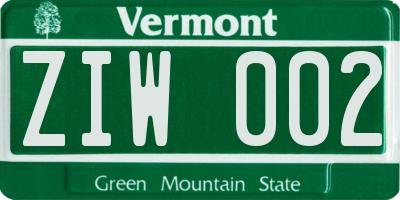 VT license plate ZIW002