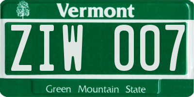 VT license plate ZIW007