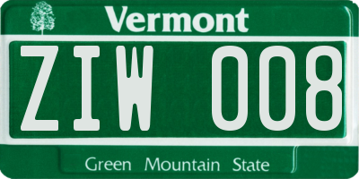 VT license plate ZIW008