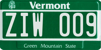 VT license plate ZIW009