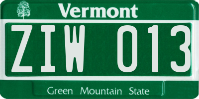 VT license plate ZIW013