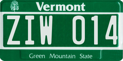 VT license plate ZIW014