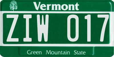 VT license plate ZIW017