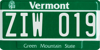 VT license plate ZIW019
