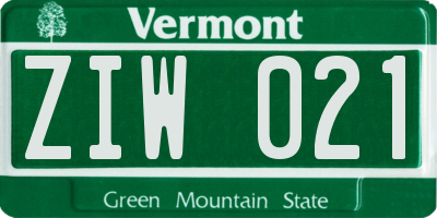 VT license plate ZIW021