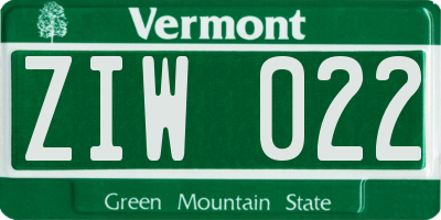 VT license plate ZIW022