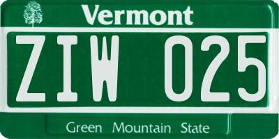 VT license plate ZIW025