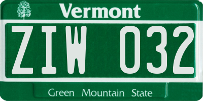 VT license plate ZIW032