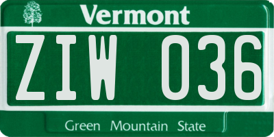 VT license plate ZIW036