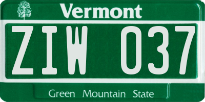 VT license plate ZIW037