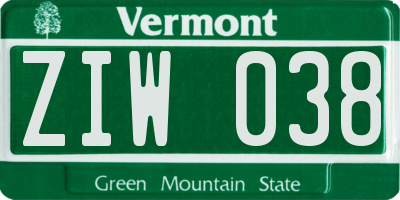 VT license plate ZIW038