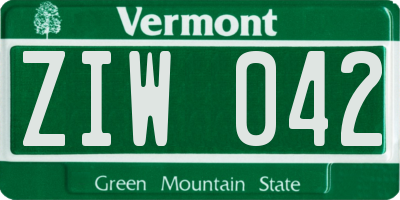 VT license plate ZIW042