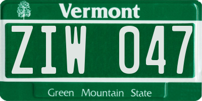 VT license plate ZIW047