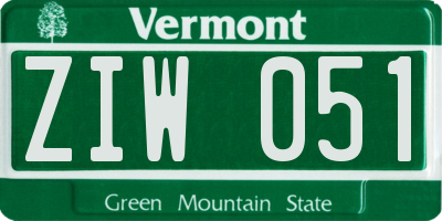 VT license plate ZIW051