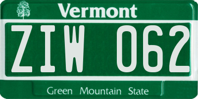 VT license plate ZIW062