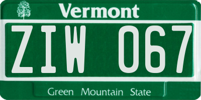 VT license plate ZIW067